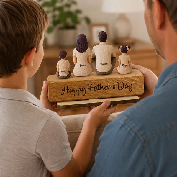 Personalized 2-Layer Wooden Plaque with Seated Family, Unique Father's Day Gift for Dad - Image 7