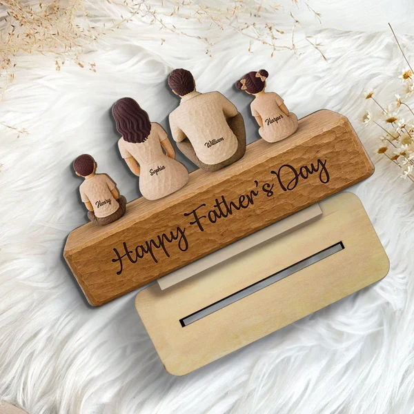 Personalized 2-Layer Wooden Plaque with Seated Family, Unique Father's Day Gift for Dad - Image 8