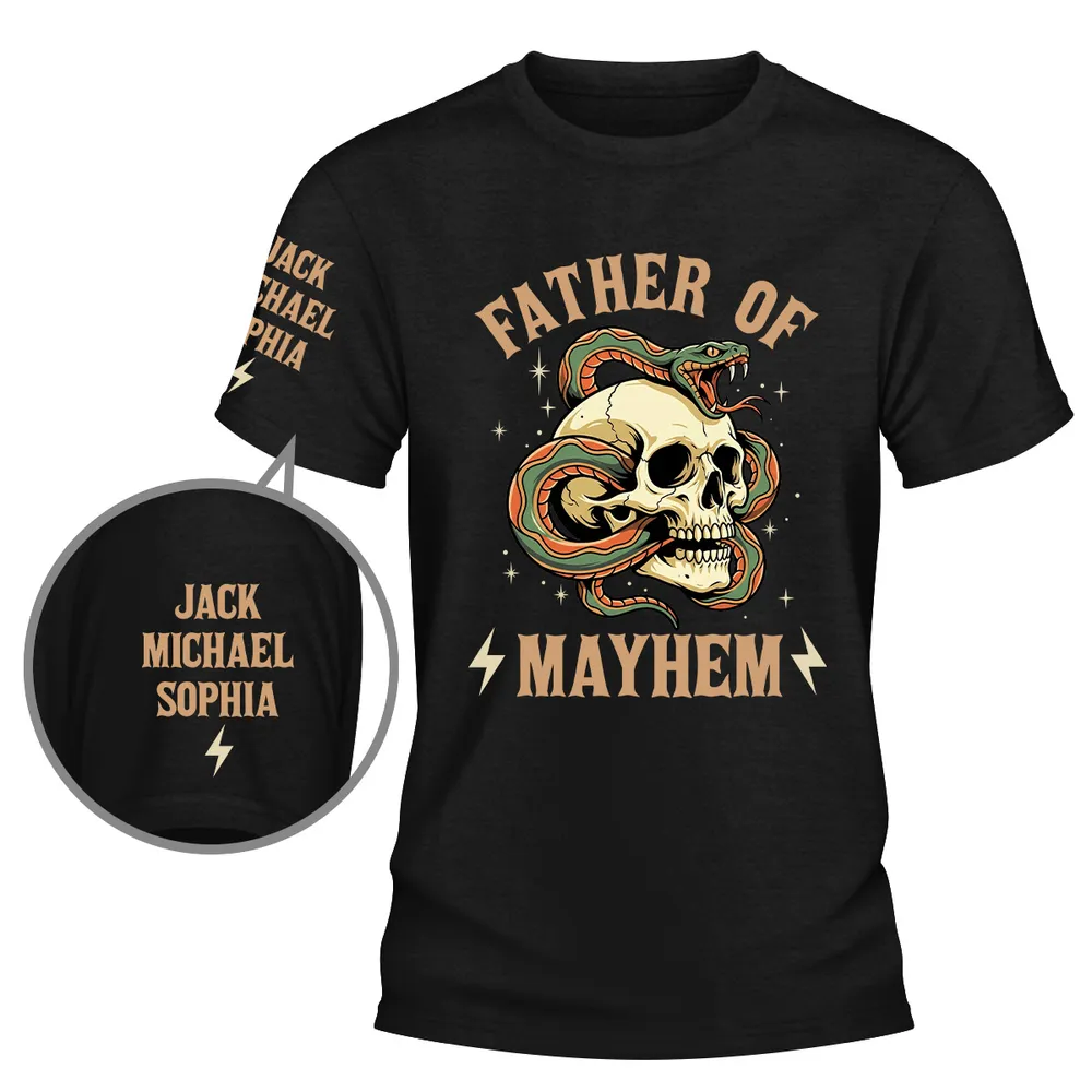 Personalized Father Of Mayhem Dual Print Classic Tee, Skull & Snake Graphic, Unique Gift For Dad - Image 2