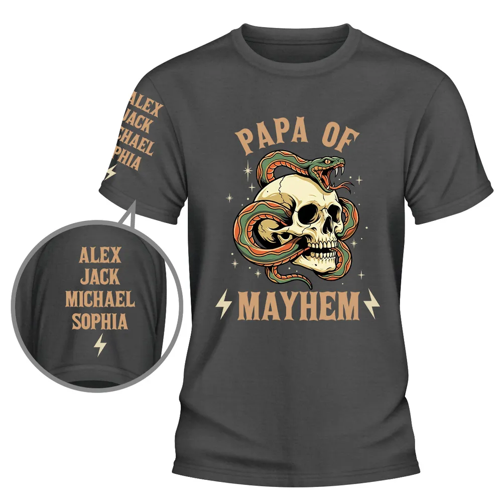 Personalized Father Of Mayhem Dual Print Classic Tee, Skull & Snake Graphic, Unique Gift For Dad - Image 3