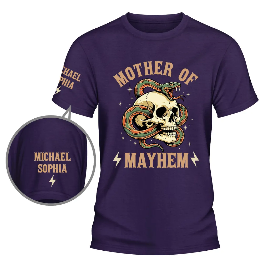 Personalized Father Of Mayhem Dual Print Classic Tee, Skull & Snake Graphic, Unique Gift For Dad - Image 5