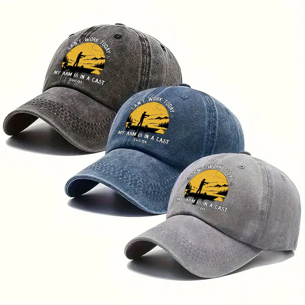 Personalized Washed Denim Baseball Cap, Funny Fishing Cast Design, Unique Gift For Anglers - Image 3