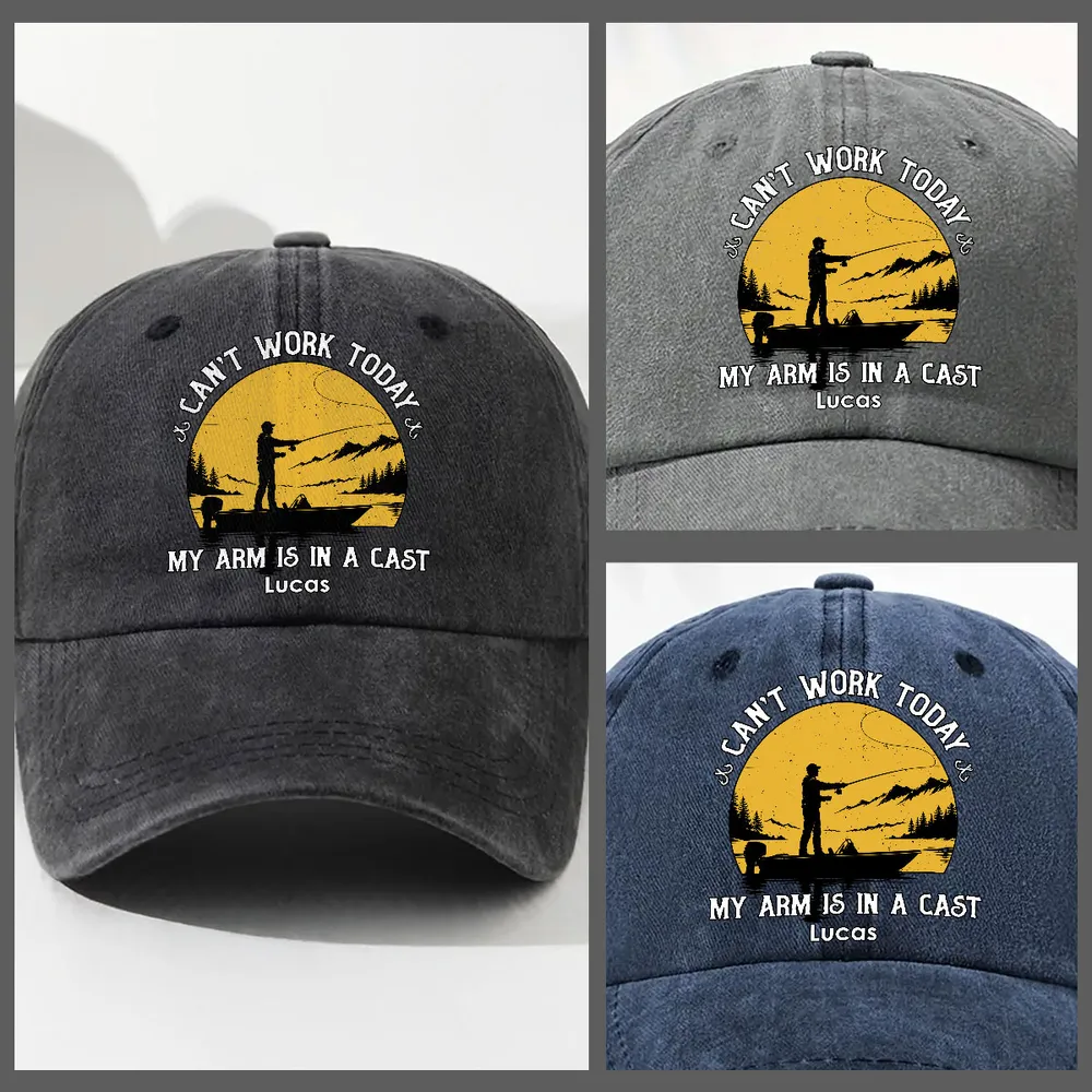 Personalized Washed Denim Baseball Cap, Funny Fishing Cast Design, Unique Gift For Anglers - Image 5