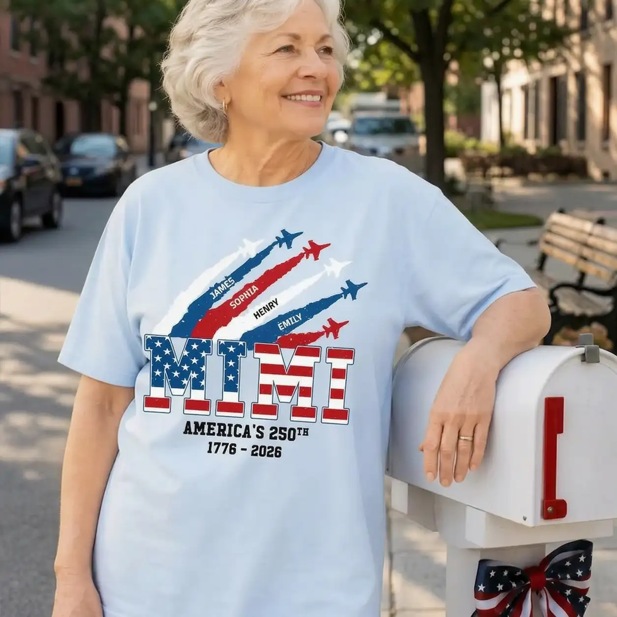 Custom Patriotic Family Pride Classic Tee for Sunny Porch Celebrations, Creative Gift for Grandma
