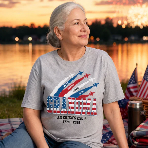 Custom Patriotic Family Pride Classic Tee for Sunny Porch Celebrations, Creative Gift for Grandma - Image 4