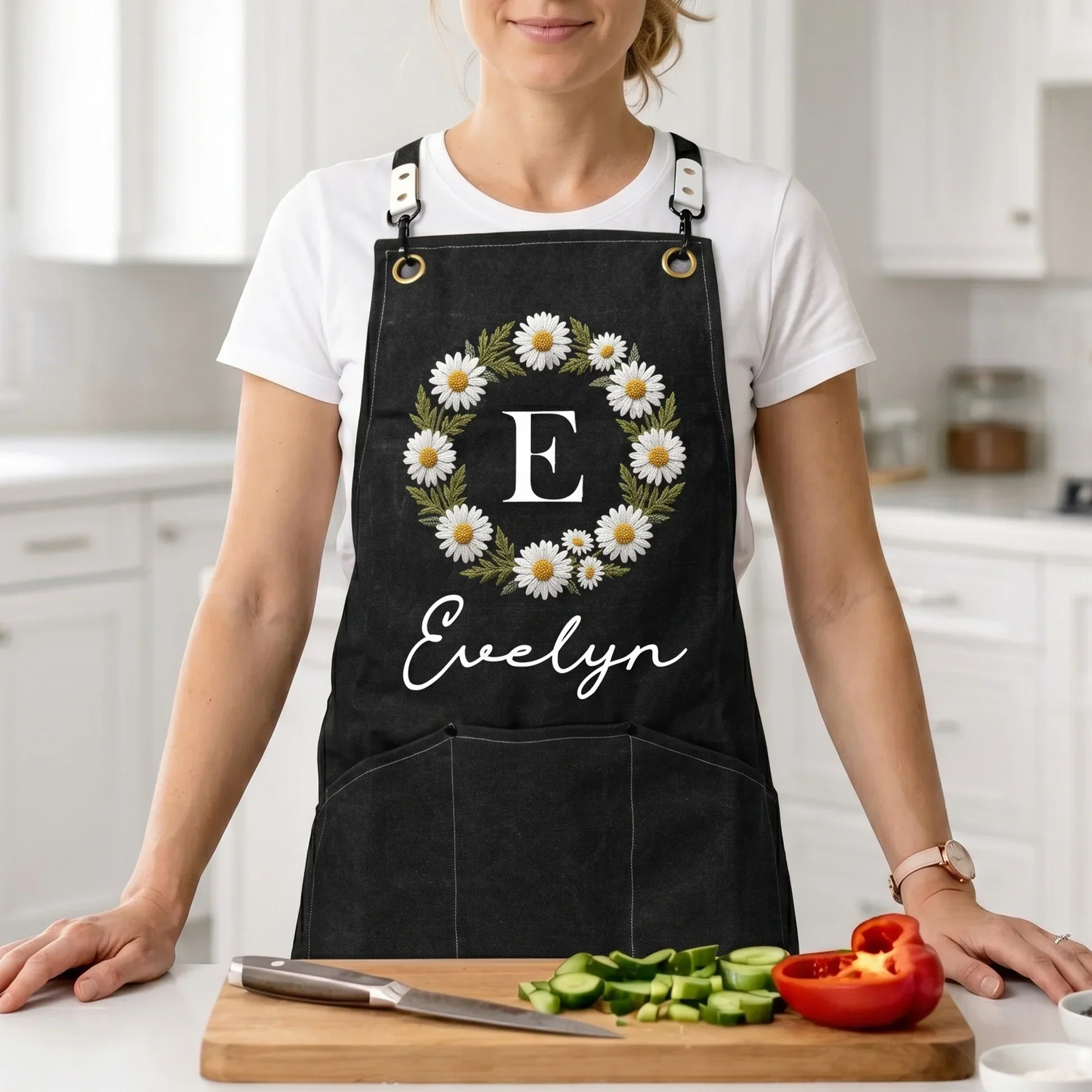 Custom Floral Printed Canvas Pocket Apron for Baking Days, Unique Creative Gift for Gardeners & Friends - Image 2