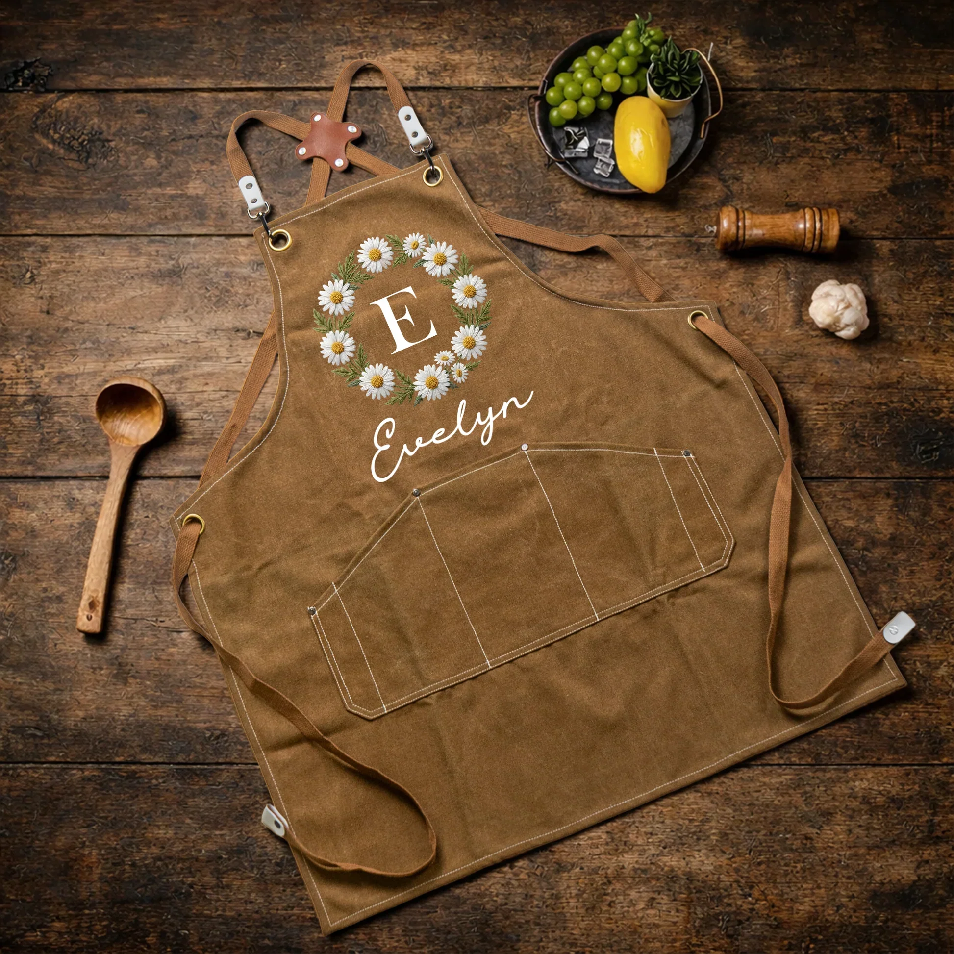 Custom Floral Printed Canvas Pocket Apron for Baking Days, Unique Creative Gift for Gardeners & Friends - Image 3
