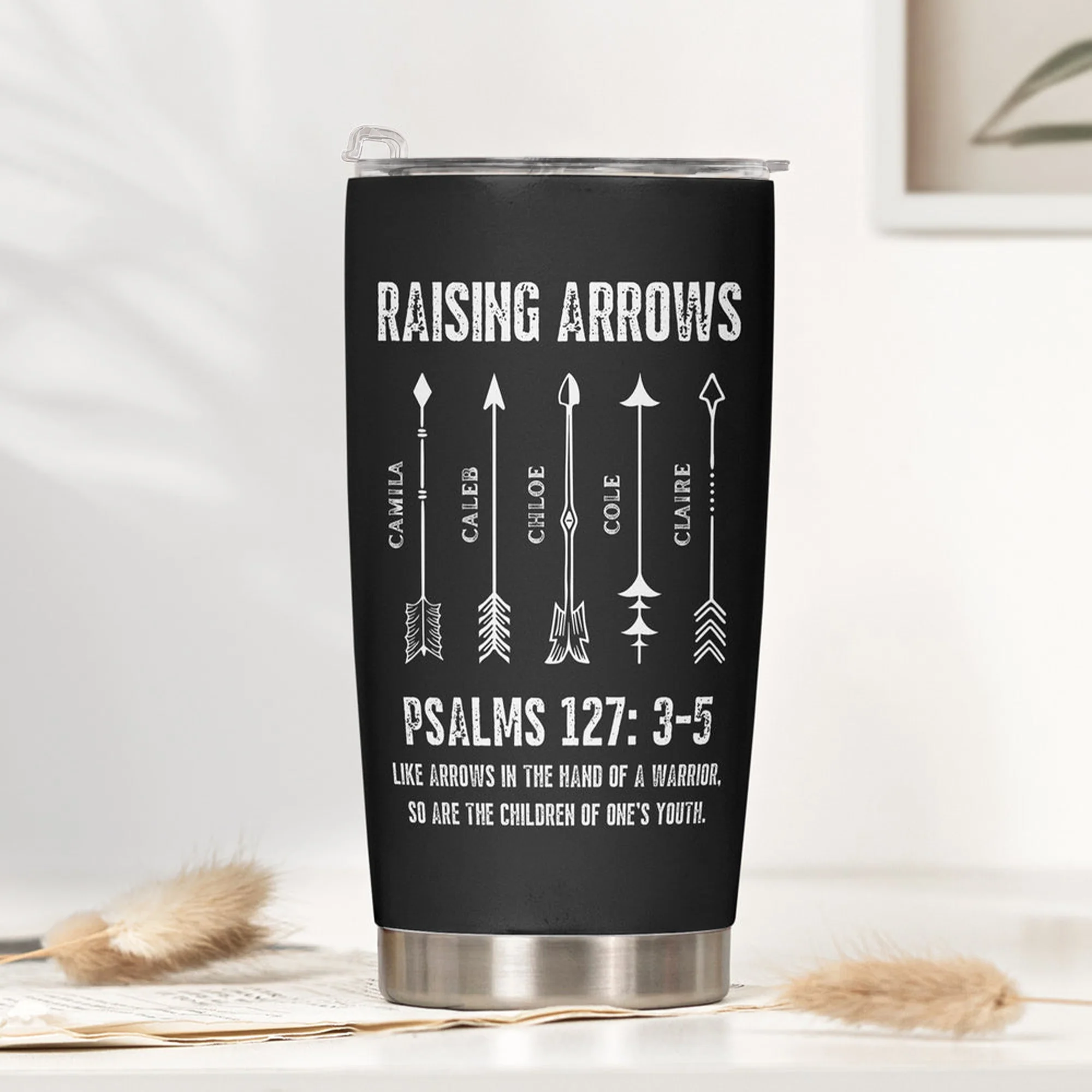 Black Insulated Travel Tumbler for Dad or Mom, Faith & Family Arrow Design, Creative Gift for Daily Coffee - Image 2
