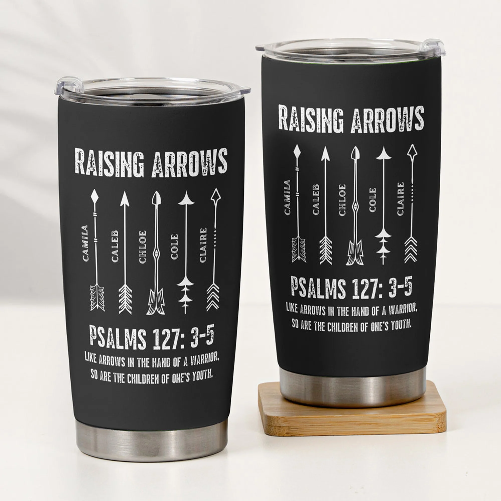 Black Insulated Travel Tumbler for Dad or Mom, Faith & Family Arrow Design, Creative Gift for Daily Coffee - Image 3