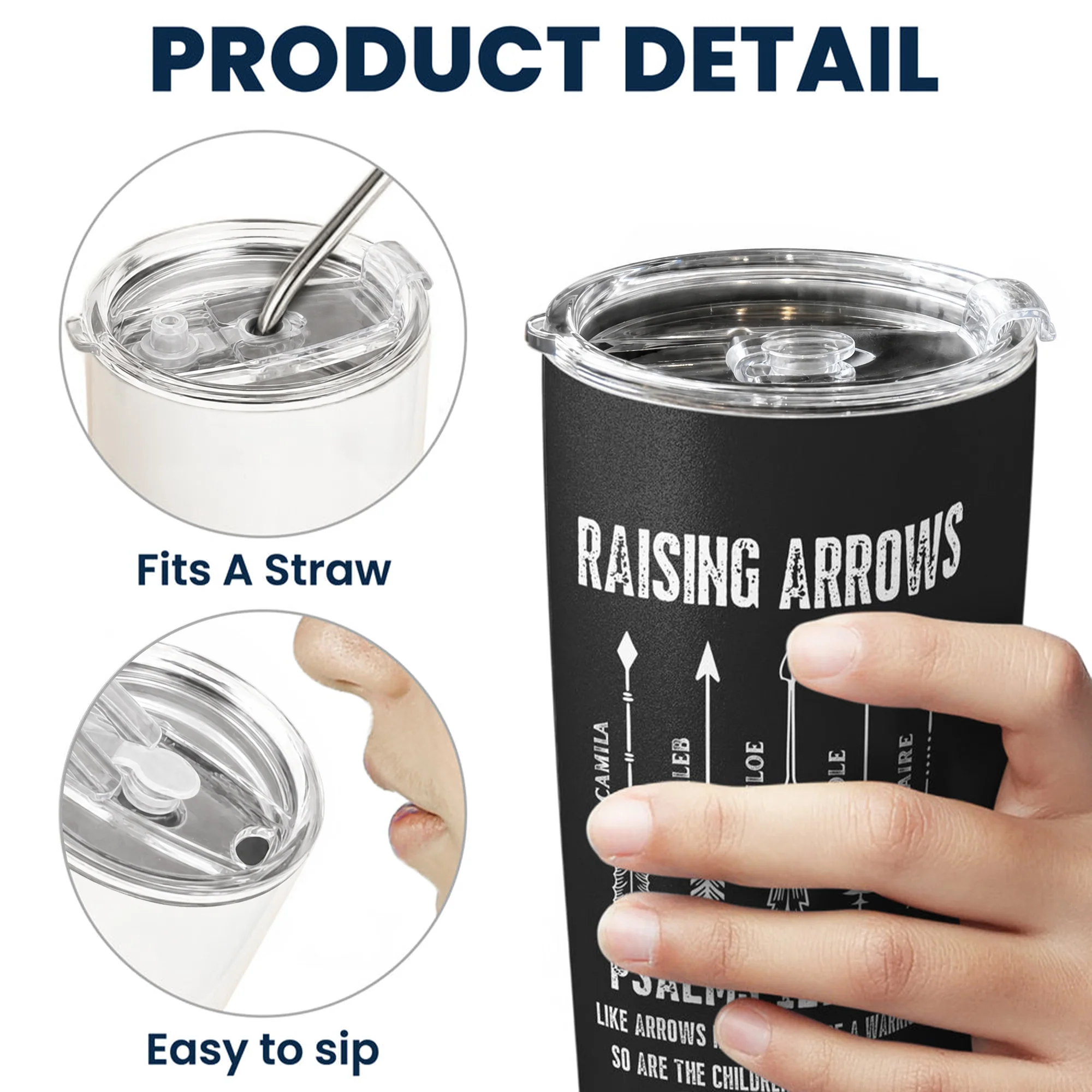 Black Insulated Travel Tumbler for Dad or Mom, Faith & Family Arrow Design, Creative Gift for Daily Coffee - Image 4