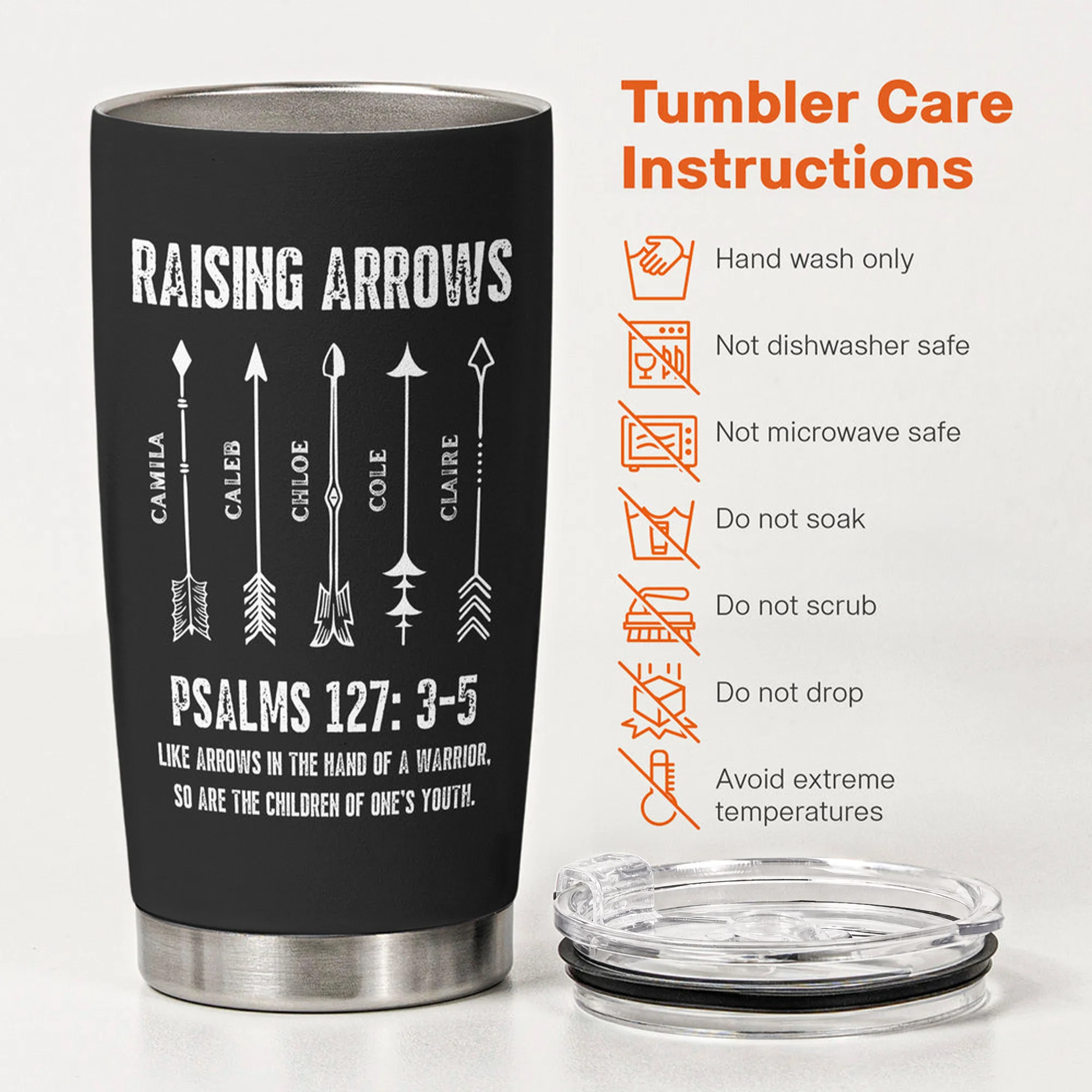 Black Insulated Travel Tumbler for Dad or Mom, Faith & Family Arrow Design, Creative Gift for Daily Coffee - Image 5