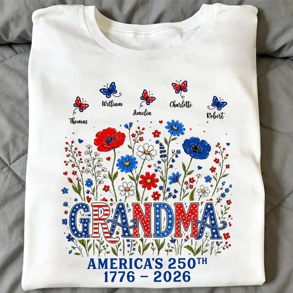 Grandma Classic Tee, Patriotic Garden Artwork with Butterflies, Creative Gift for a Proud Grandma