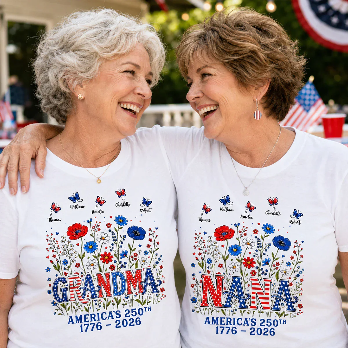Grandma Classic Tee, Patriotic Garden Artwork with Butterflies, Creative Gift for a Proud Grandma - Image 3