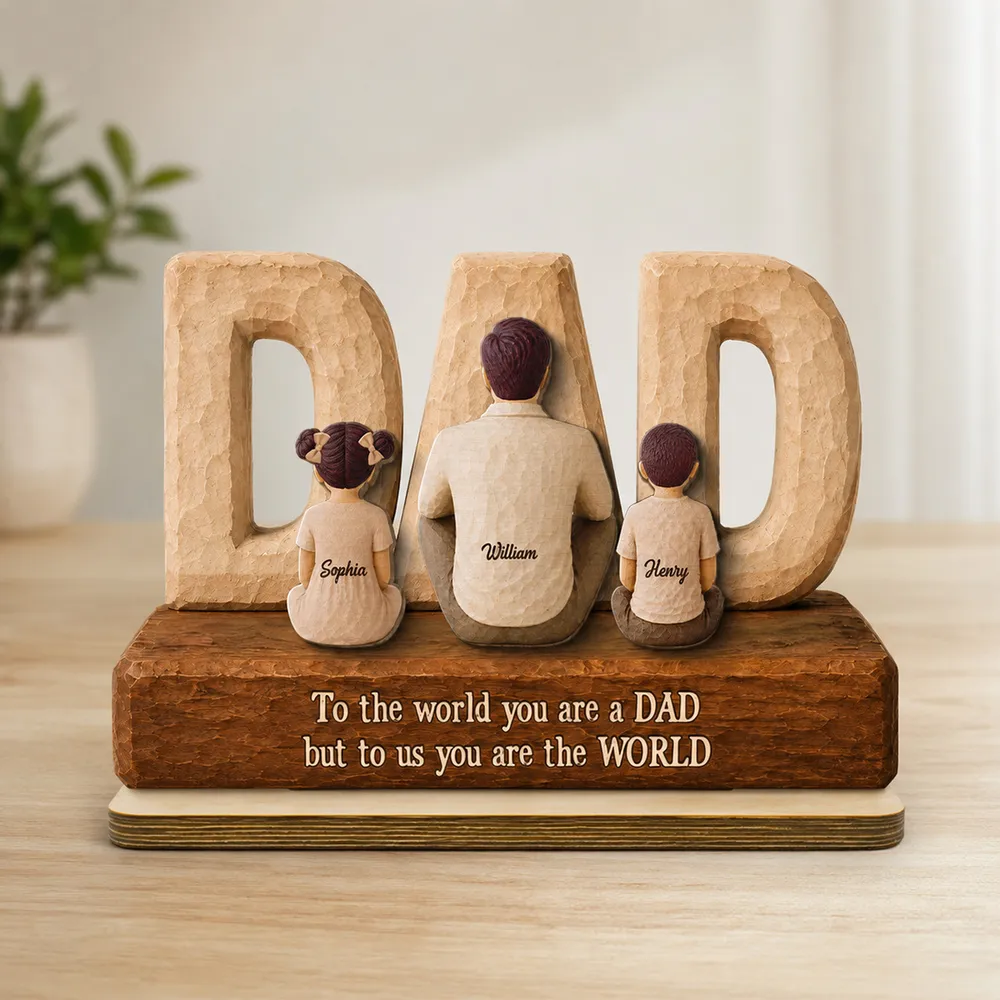 Personalized 2-Layer Wooden Plaque, Seated Dad with Kids, Rustic Family Keepsake, Unique Gift for Dad - Image 2