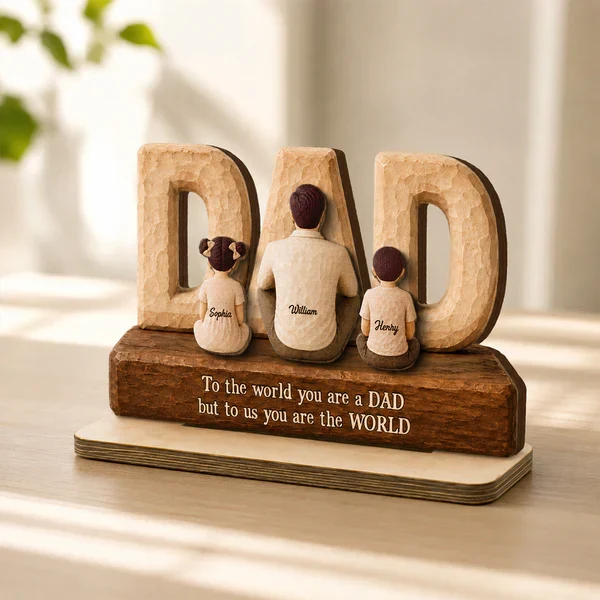 Personalized 2-Layer Wooden Plaque, Seated Dad with Kids, Rustic Family Keepsake, Unique Gift for Dad - Image 4