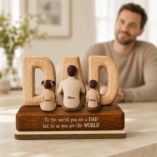 Personalized 2-Layer Wooden Plaque, Seated Dad with Kids, Rustic Family Keepsake, Unique Gift for Dad - Image 7