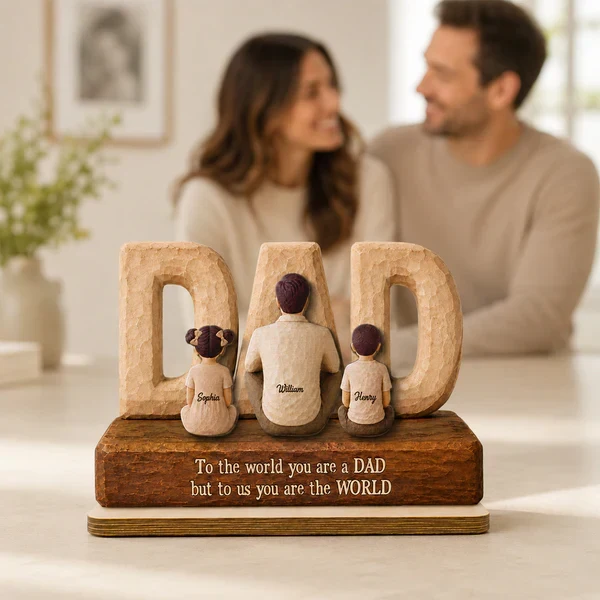 Personalized 2-Layer Wooden Plaque, Seated Dad with Kids, Rustic Family Keepsake, Unique Gift for Dad - Image 8