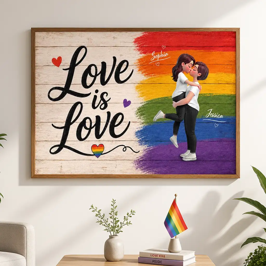 LGBT Couple Poster, Personalized Pride Wall Art with Romantic Embrace, Unique Gift for Partner