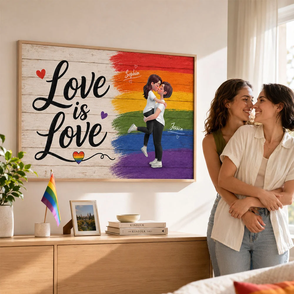 LGBT Couple Poster, Personalized Pride Wall Art with Romantic Embrace, Unique Gift for Partner - Image 2
