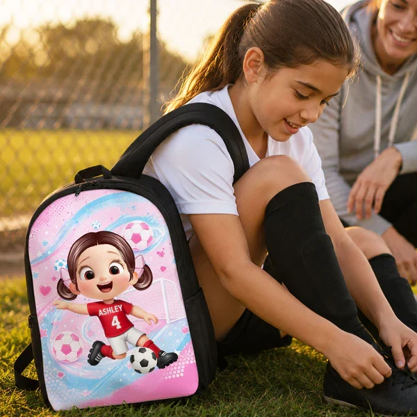 Personalized Kids School Backpack with Soccer Space Cartoon, Unique Gift for Young Players - Image 4