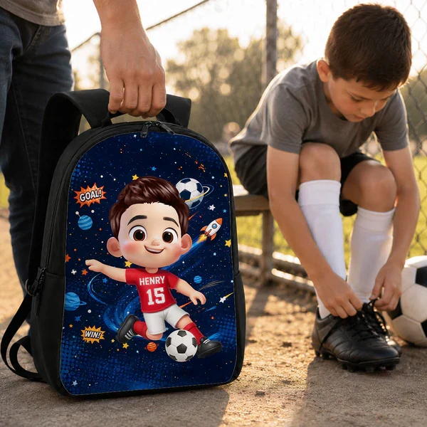 Personalized Kids School Backpack with Soccer Space Cartoon, Unique Gift for Young Players - Image 5