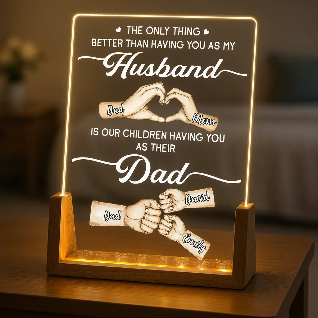 Personalized LED Light Frame for Husband & Dad, Unique Custom Gift with Warm Family Hands Design