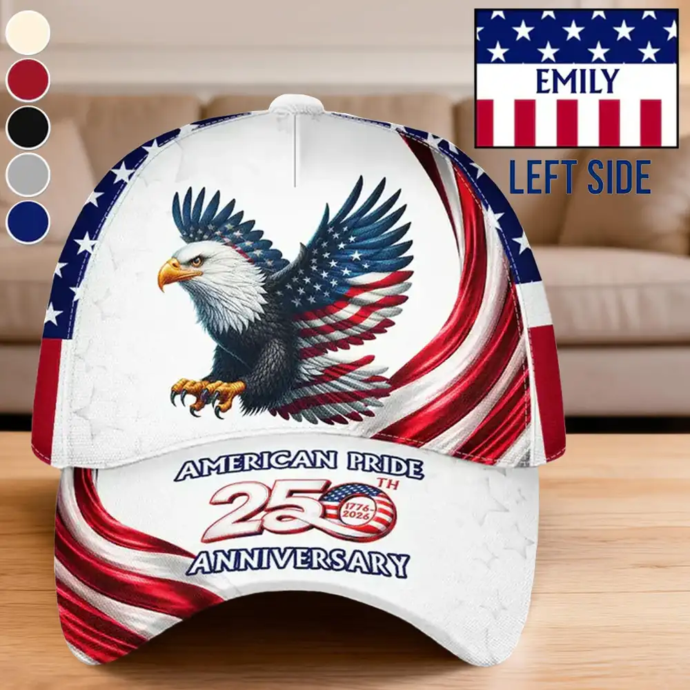 American Pride 250th Anniversary Personalized Classic Cap, Flying Eagle & Flag Stripes Unique Gift for Dad