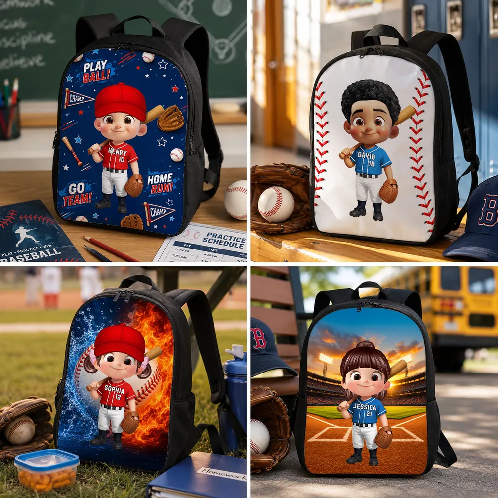 Kids School Backpack with Play Ball Art, Custom Baseball Gift for Boys & Girls, Fun Game Day Style - Image 3