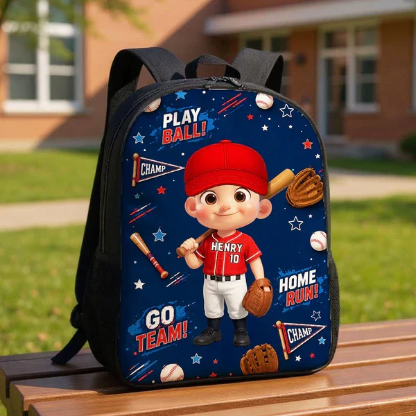 Kids School Backpack with Play Ball Art, Custom Baseball Gift for Boys & Girls, Fun Game Day Style - Image 6
