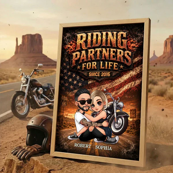 Riding Partners For Life Poster, Custom Hugging Couple Motorcycle Art, Creative Gift for Him or Her - Image 4