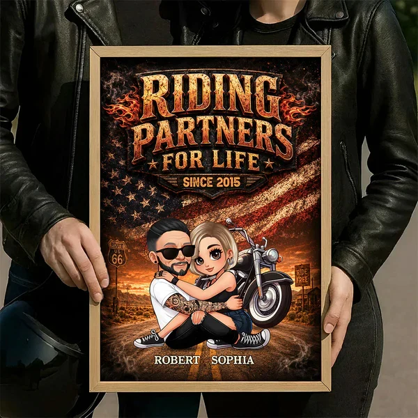 Riding Partners For Life Poster, Custom Hugging Couple Motorcycle Art, Creative Gift for Him or Her - Image 7
