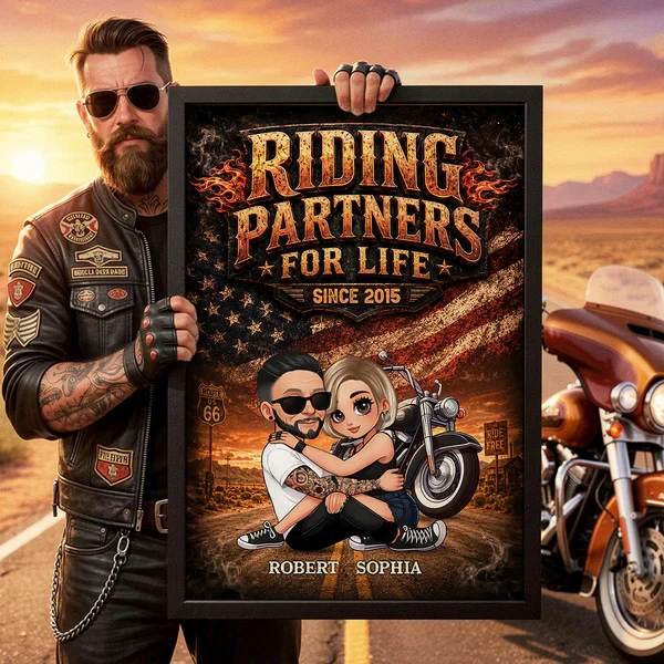 Riding Partners For Life Poster, Custom Hugging Couple Motorcycle Art, Creative Gift for Him or Her - Image 8