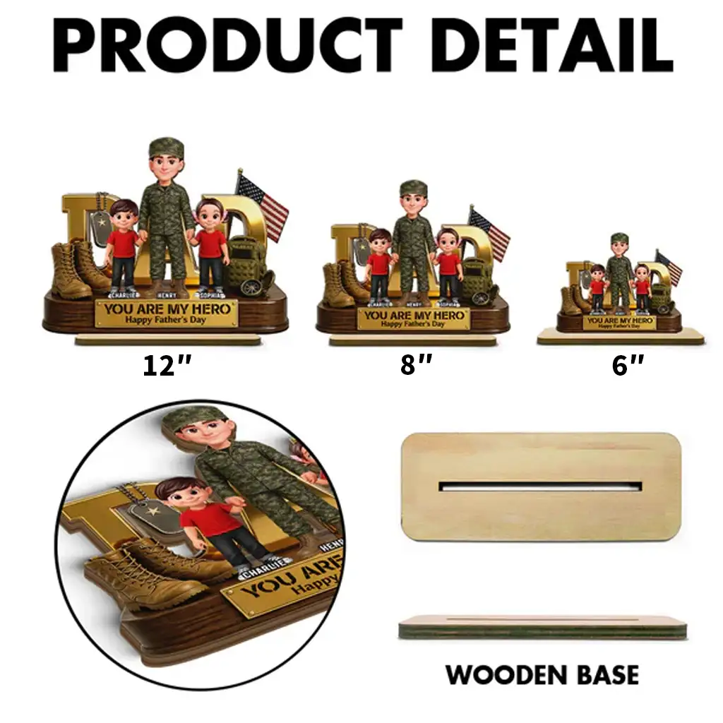 You Are Our Hero Personalized 2-Layer Wooden Plaque, Military Dad Holding Hands With Children, Creative Gift - Image 5