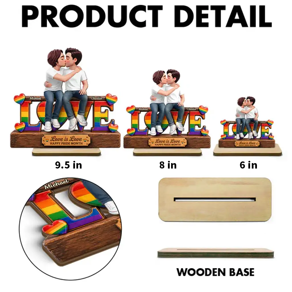 Personalized Wooden Plaque for LGBTQ Couple, Kissing Love Design, Pride Month Unique Gift - Image 4