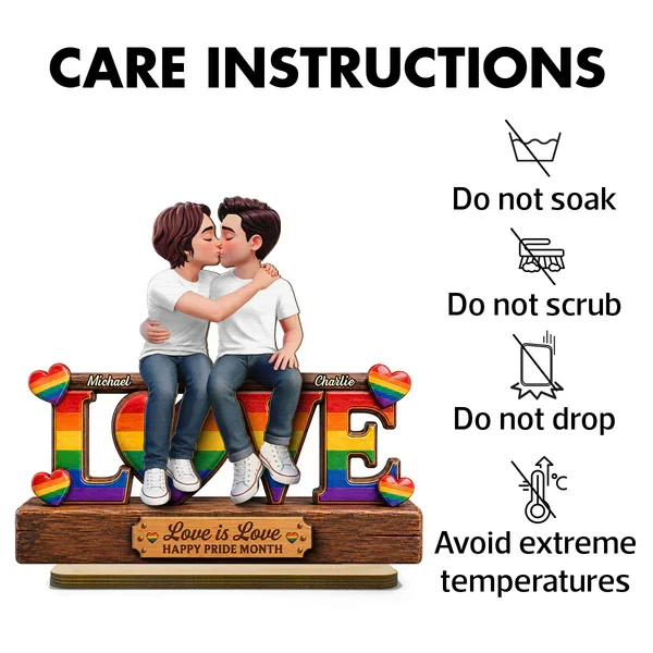 Personalized Wooden Plaque for LGBTQ Couple, Kissing Love Design, Pride Month Unique Gift - Image 5