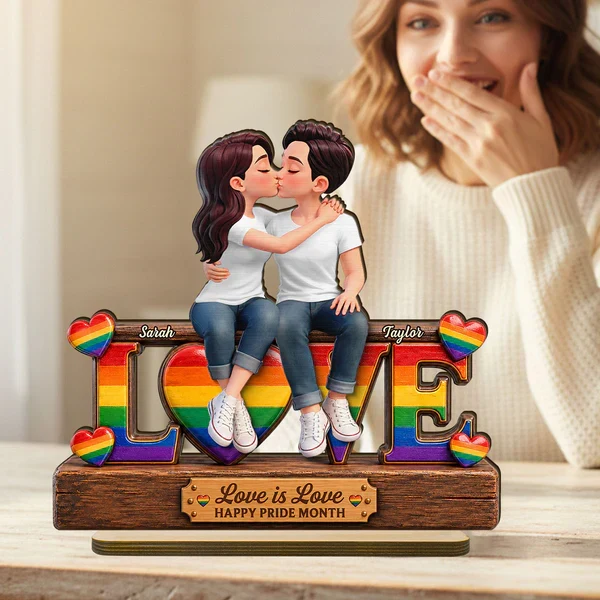 Personalized Wooden Plaque for LGBTQ Couple, Kissing Love Design, Pride Month Unique Gift - Image 7