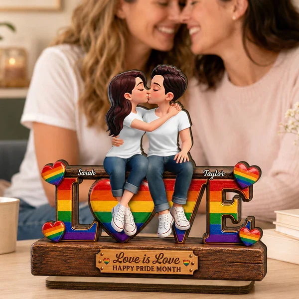 Personalized Wooden Plaque for LGBTQ Couple, Kissing Love Design, Pride Month Unique Gift - Image 8