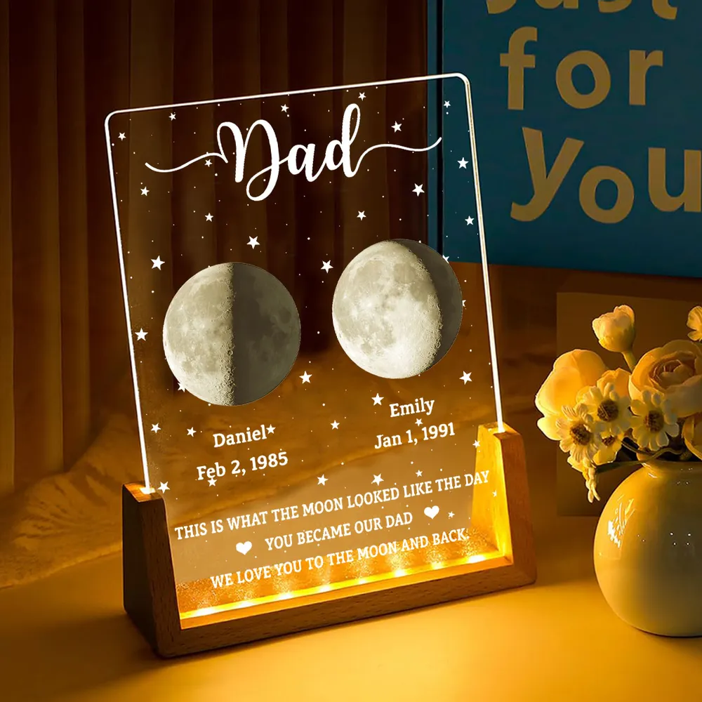 Personalized LED Light Frame With Moon & Stars, Unique Custom Gift for Dad, Warm Bedside Keepsake - Image 2