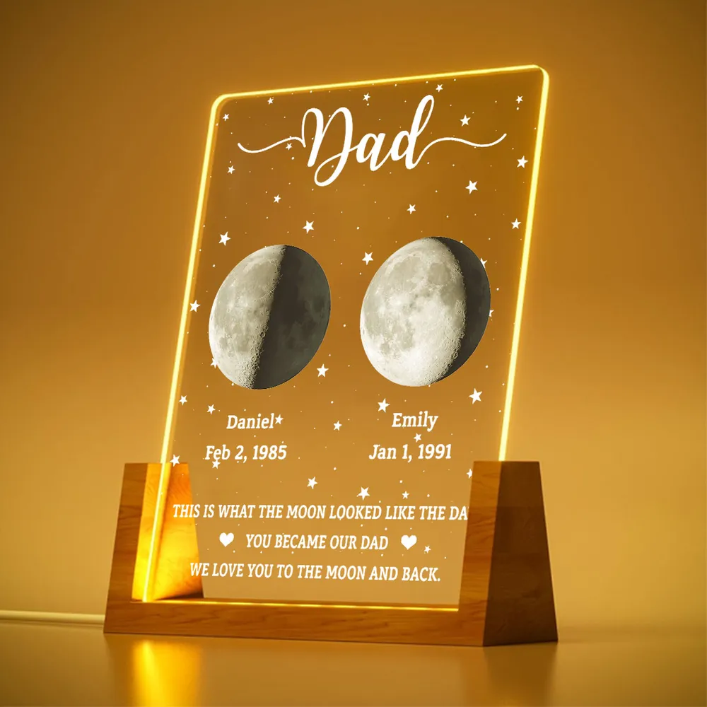 Personalized LED Light Frame With Moon & Stars, Unique Custom Gift for Dad, Warm Bedside Keepsake - Image 3