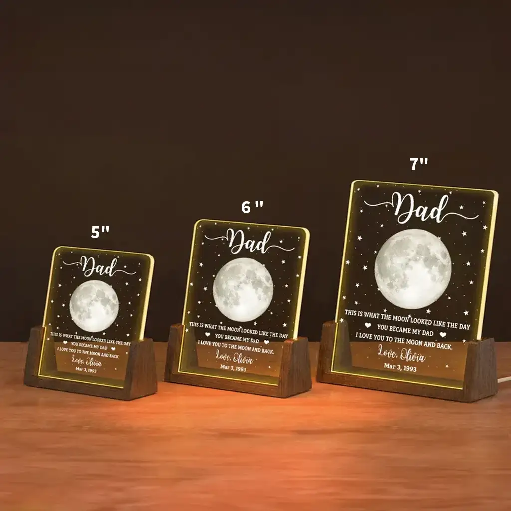 Personalized LED Light Frame With Moon & Stars, Unique Custom Gift for Dad, Warm Bedside Keepsake - Image 4