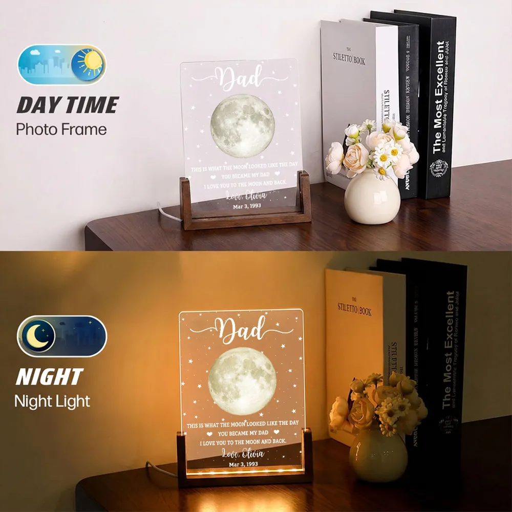Personalized LED Light Frame With Moon & Stars, Unique Custom Gift for Dad, Warm Bedside Keepsake - Image 7