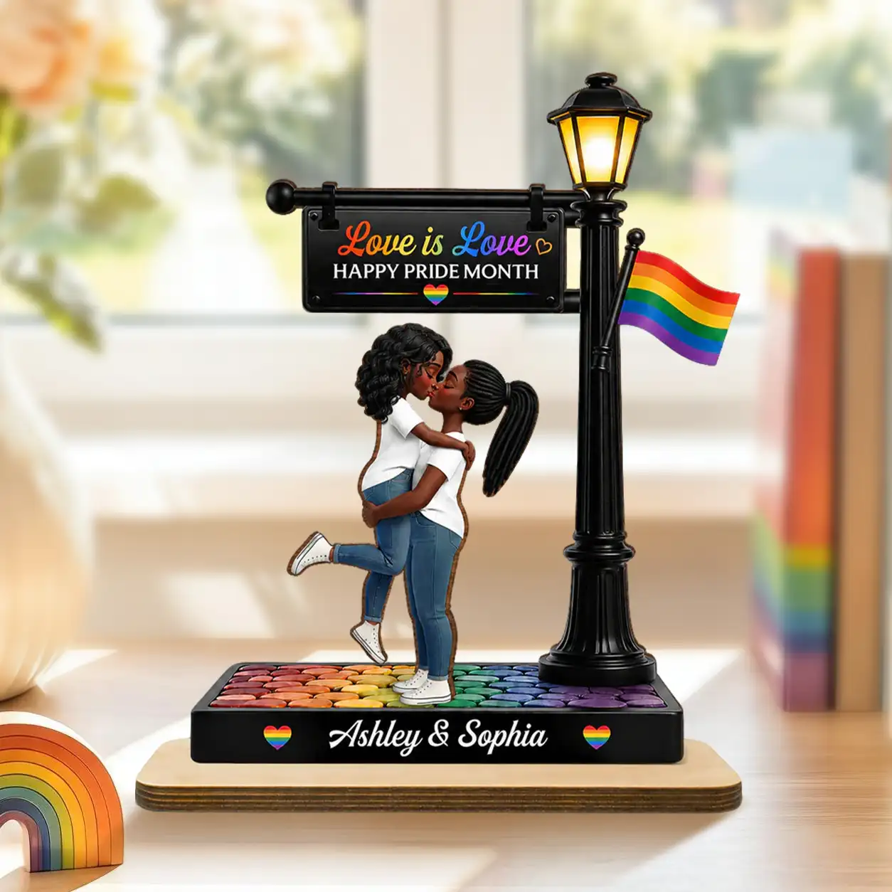 Personalized 2-Layer Wooden Plaque, Love Is Love Kissing Couple, Creative Gift for Same-Sex Partner