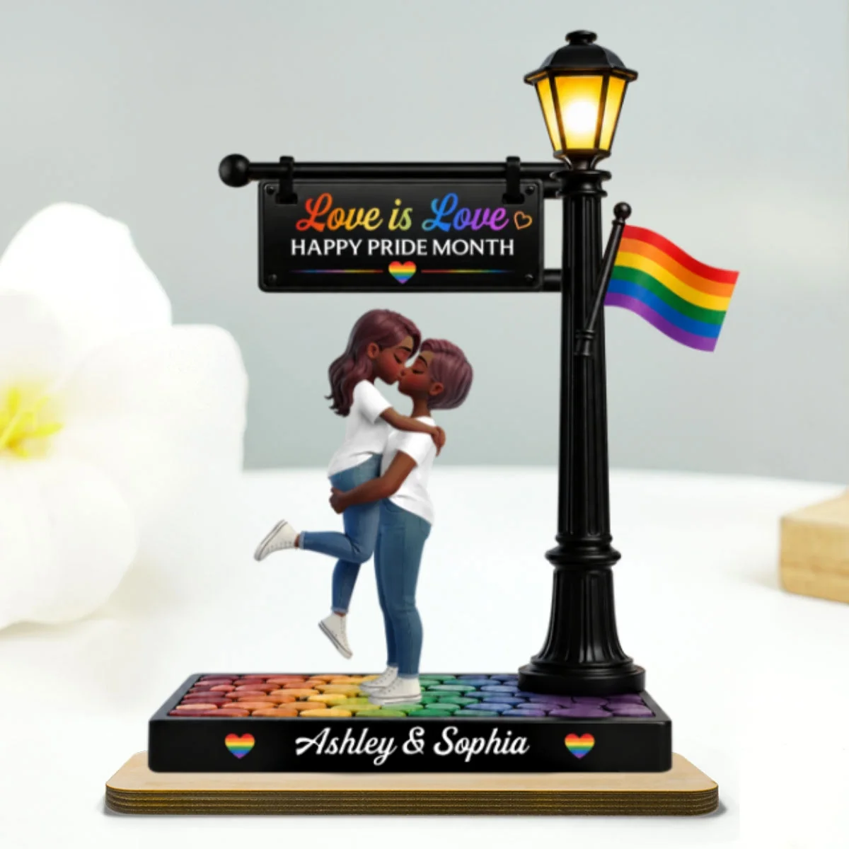 Personalized 2-Layer Wooden Plaque, Love Is Love Kissing Couple, Creative Gift for Same-Sex Partner - Image 2