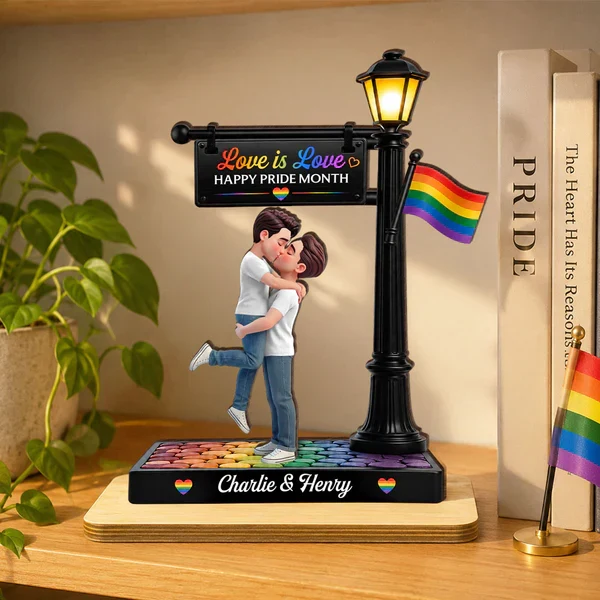 Personalized 2-Layer Wooden Plaque, Love Is Love Kissing Couple, Creative Gift for Same-Sex Partner - Image 3