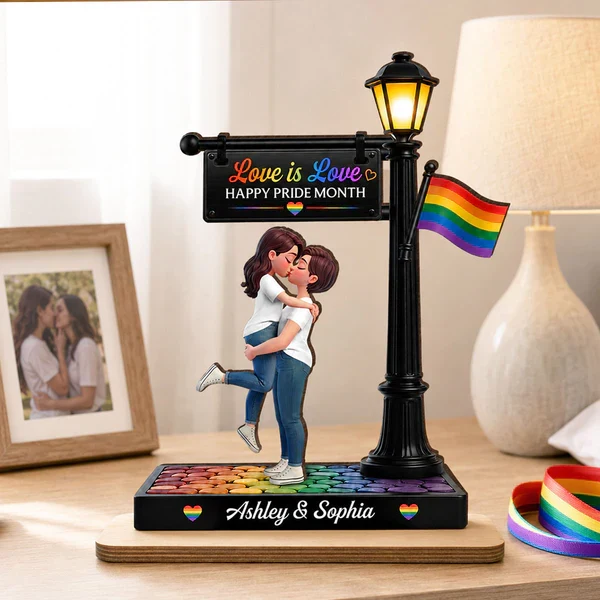 Personalized 2-Layer Wooden Plaque, Love Is Love Kissing Couple, Creative Gift for Same-Sex Partner - Image 4
