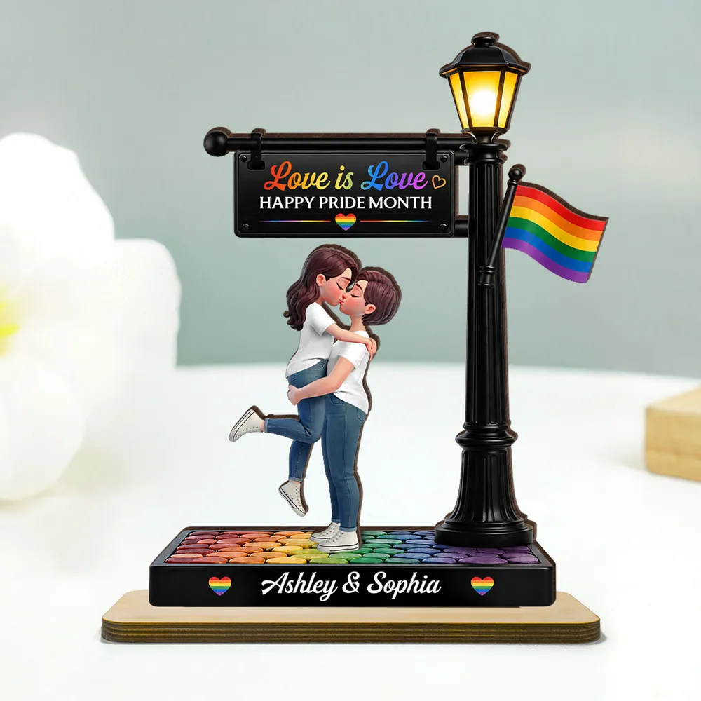 Personalized 2-Layer Wooden Plaque, Love Is Love Kissing Couple, Creative Gift for Same-Sex Partner - Image 5