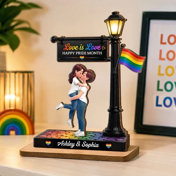 Personalized 2-Layer Wooden Plaque, Love Is Love Kissing Couple, Creative Gift for Same-Sex Partner - Image 6