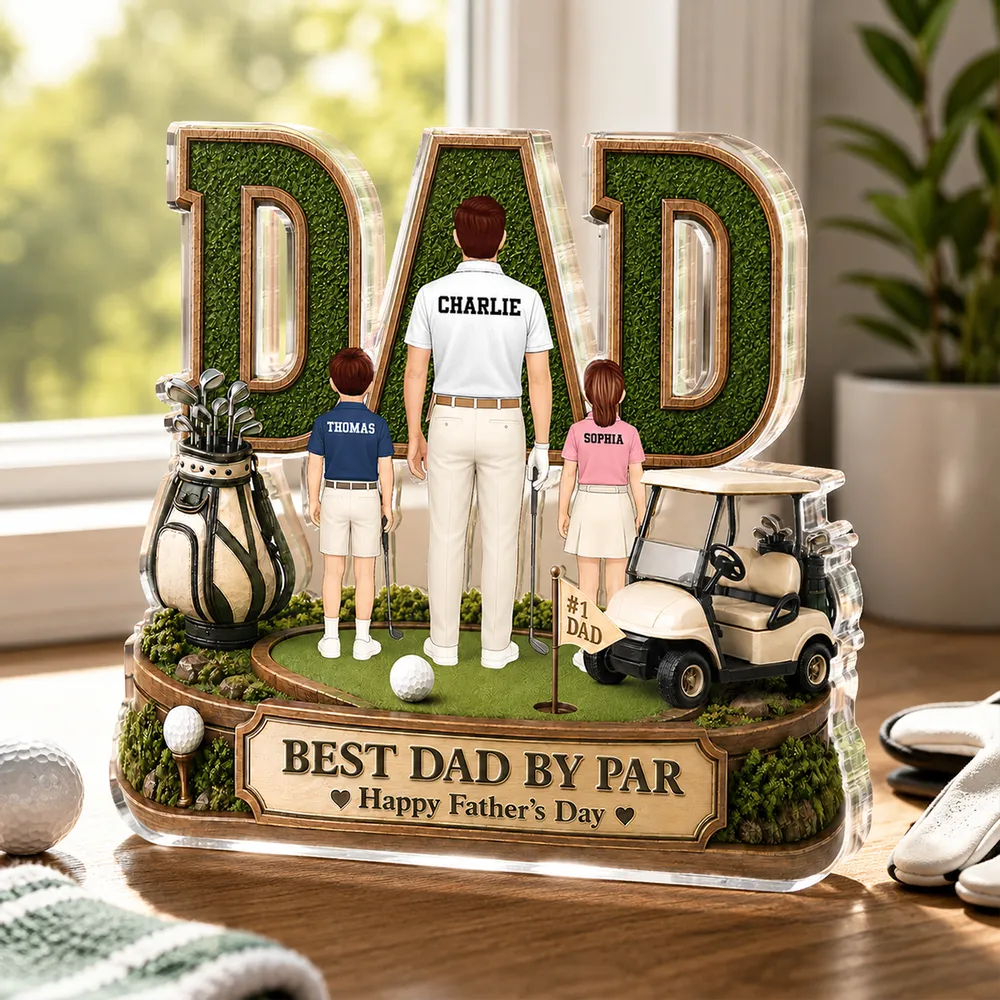 Shaped Acrylic Block Plaque for Dad, Personalized Father and Children Golf Keepsake, Creative Gift - Image 2