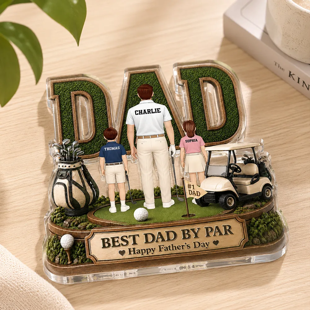 Shaped Acrylic Block Plaque for Dad, Personalized Father and Children Golf Keepsake, Creative Gift - Image 3