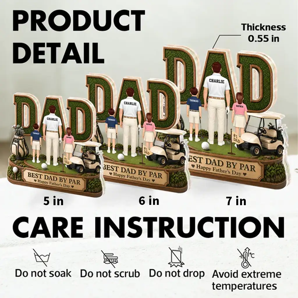 Shaped Acrylic Block Plaque for Dad, Personalized Father and Children Golf Keepsake, Creative Gift - Image 4
